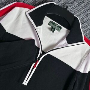 Ralph Lauren L-RL Active Mens Size Large 1/4 Zip Sweater Black White Red